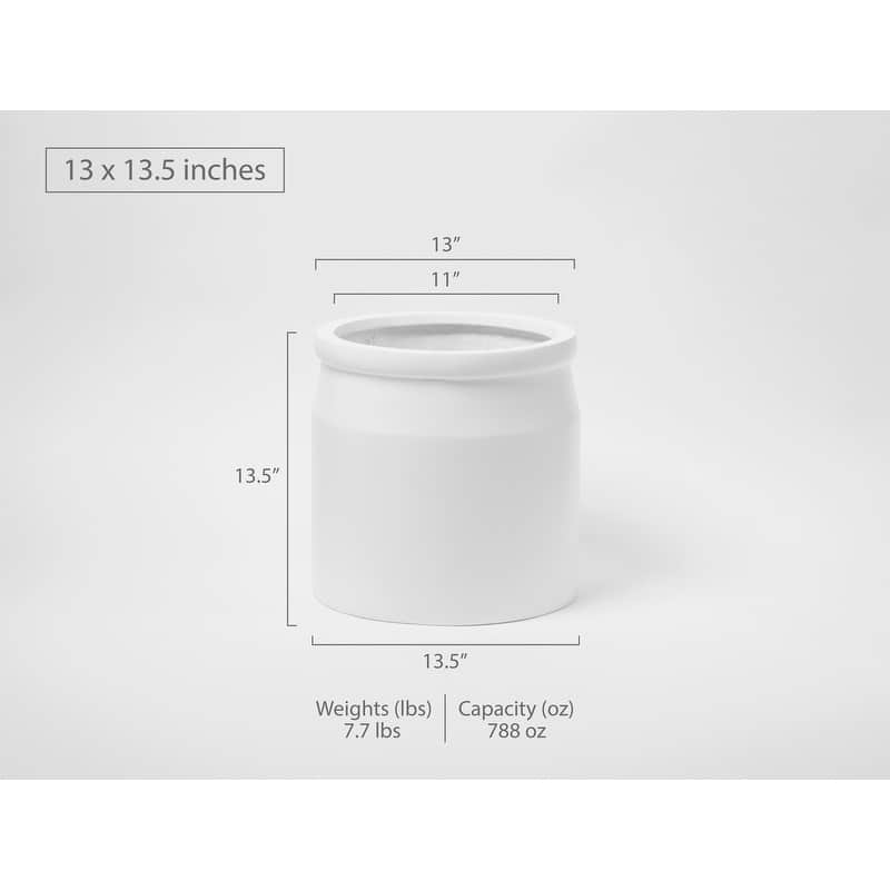 Indoor/Outdoor Large 1-piece Minimalist Fiberstone Lightweight Round Milk Jug Jar Farmhouse Decor Planter Pot - 17, 13, 10 in