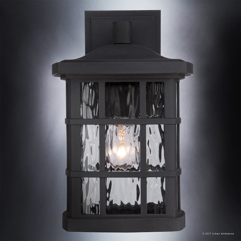 Luxury Craftsman Outdoor Wall Light, 13"H x 8"W, with Tudor Style, Highly-Detailed Design, Black Silk Finish