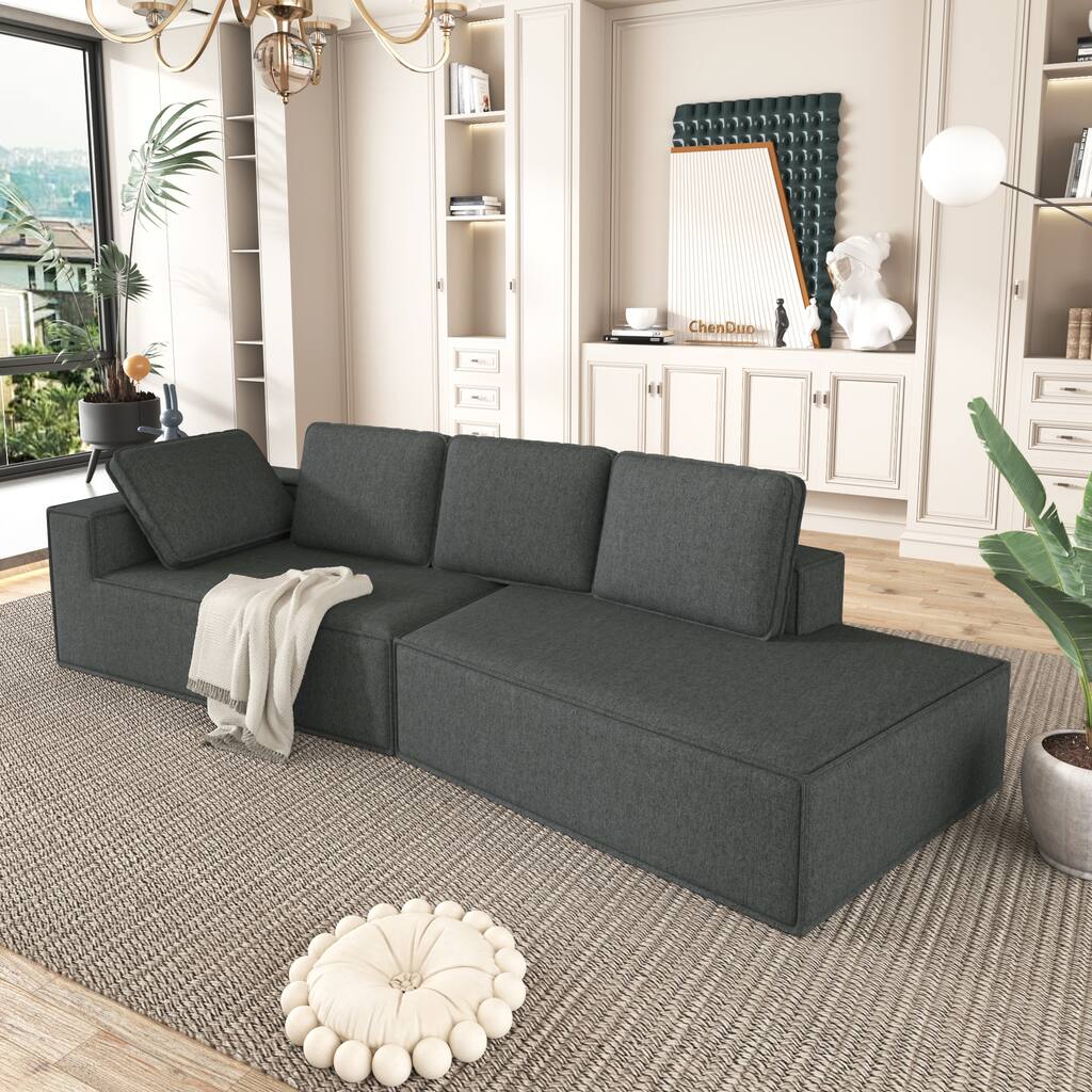 Grey 125" 4-Seater Chaise Lounge Sofa, Modern Sleeper