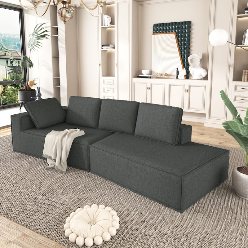 Grey 125" Modern 4-Seat Chaise Lounge Sofa for Living Room Relaxation, Indoor Sleeper - Grey