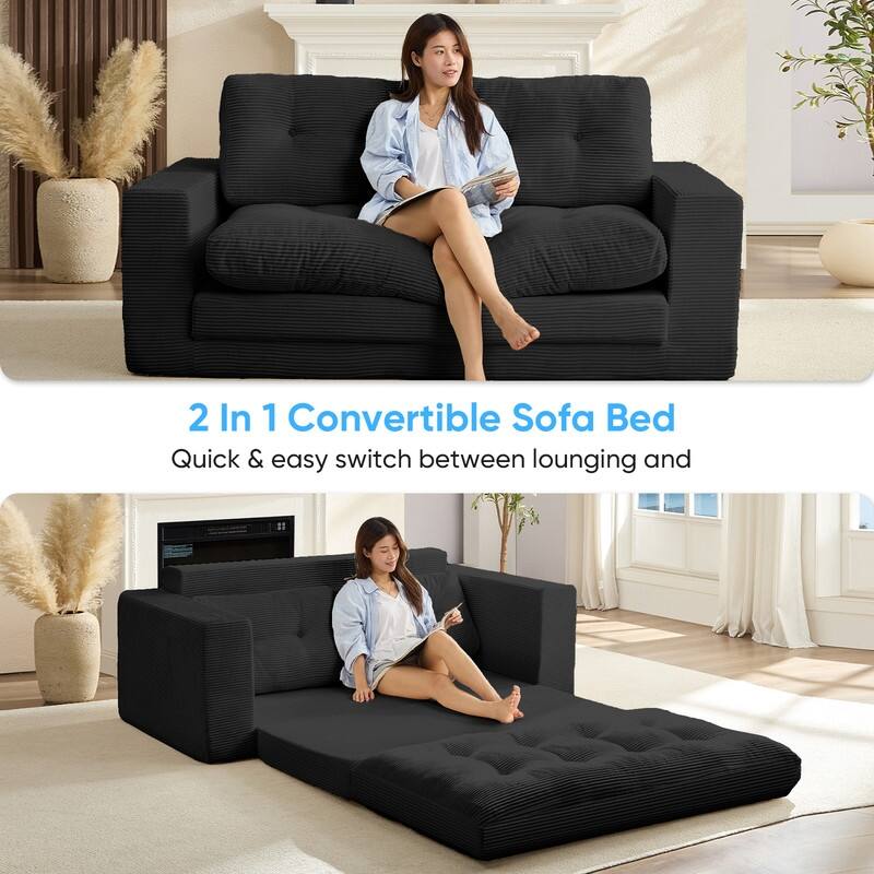 Mixoy 71'' 2-in-1 Convertible Futon Loveseat Sofa Bed,Corded Fabric Foldable Tufted Buttons 2-Seater Sleeper Sofa