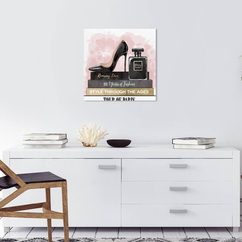 Wynwood Studio Canvas Fashion and Glam Glam Heels and Books Simple Pink Modern & Contemporary Wall Art Canvas Print - 20 x 20