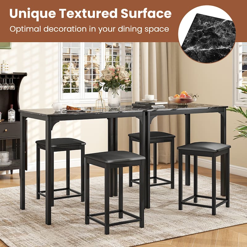 Gymax 3 PCS Counter Height Dining Set Faux Marble Table & 2 Chairs