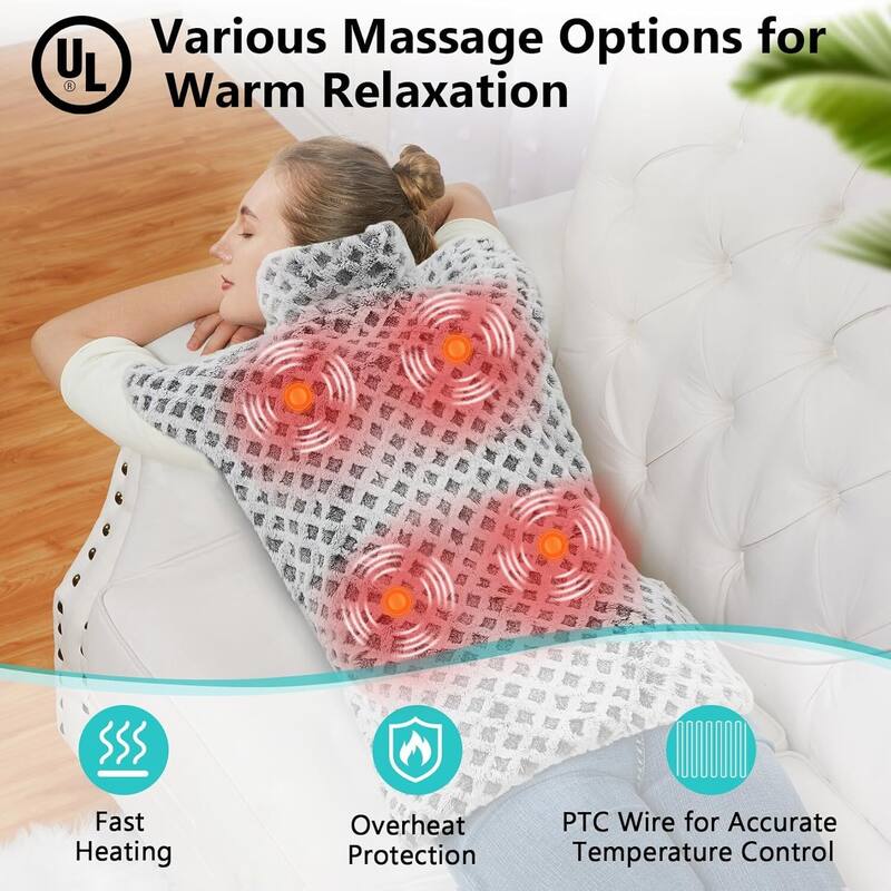 35"x24" Electric 4 Massaging Heating Pad for Back Neck Shoulders Pain Relief, Best Winter Gifts