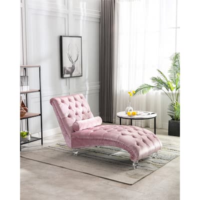 28.94" W Velvet Upholstered Chaise Lounges with Button Tufted Cushion, Curved Edges Design and Thich Foam Padded