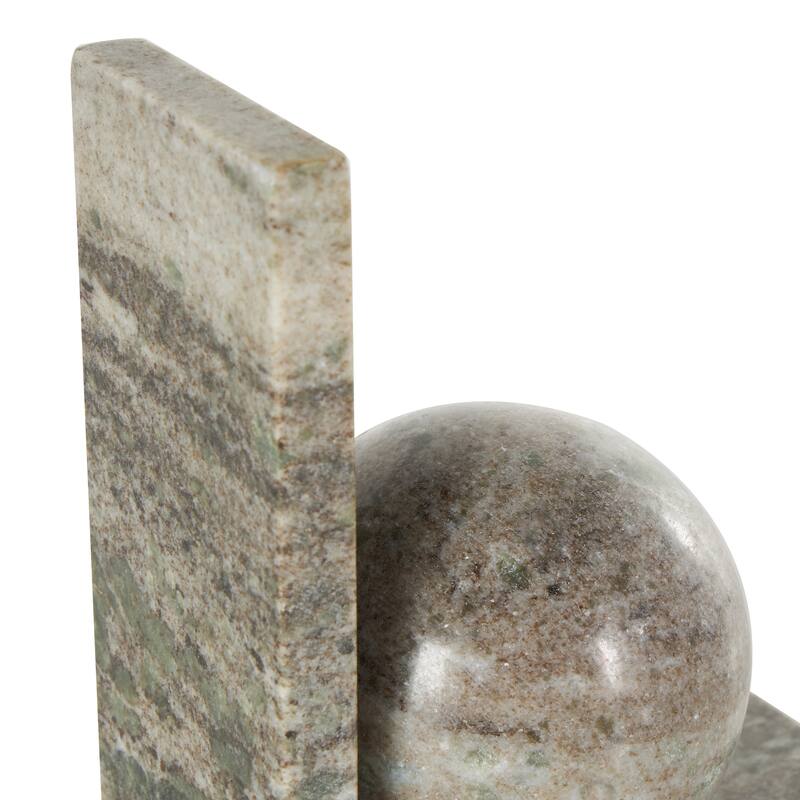 Marble Geometric Sleek Orb Decorative Bookends with L- Shaped Bases - Set of 2 White, Black, Gray - Roche River Decor