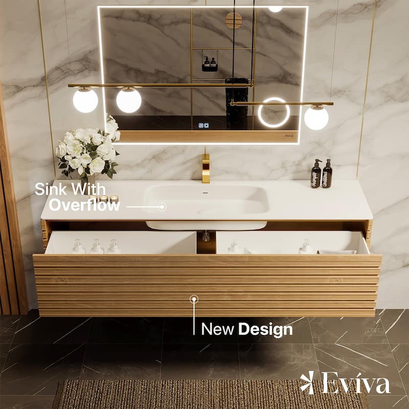 Allure 55" Oak SS Bath Vanity with Solid Surface Top and Integrated Sink