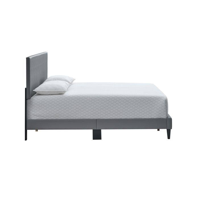 Queen Bed with Adjustable Headboard, Light Grey Faux Leather, No Mattress Included