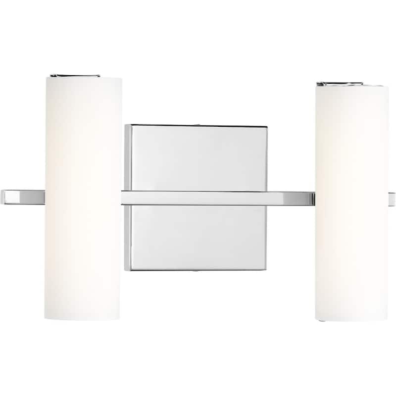 Colonnade LED Collection 2-Light Polished Chrome Etched White Glass Luxe Bath Vanity Light