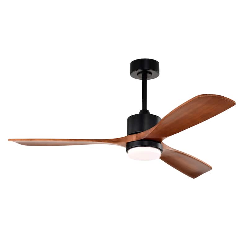 Tariq 52-inch Solid Wood and Metal Lighted Ceiling Fan with LED Lighting - Black-Walnut