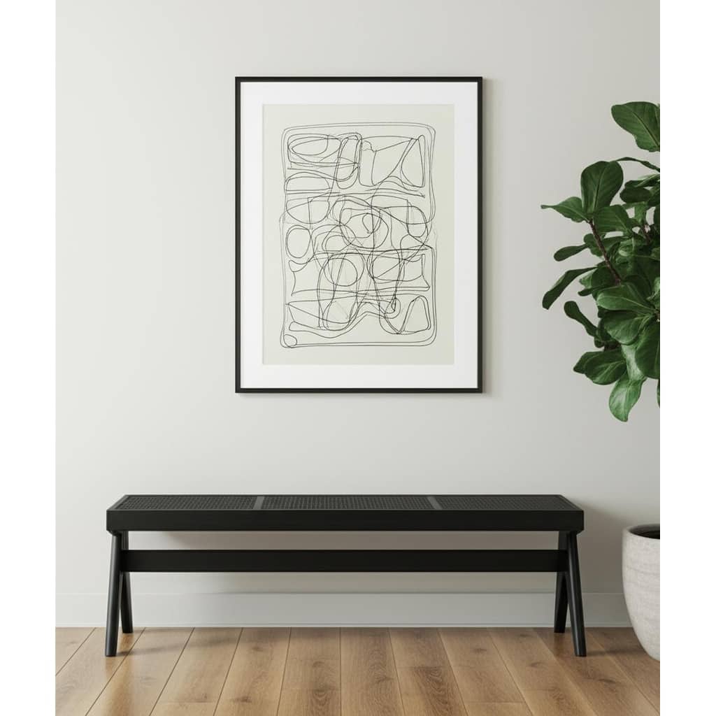 HomeRoots 59" Black Solid Wood and Cane Dining Bench - 59.06 in. x 18.11 in. x 17.72 in.