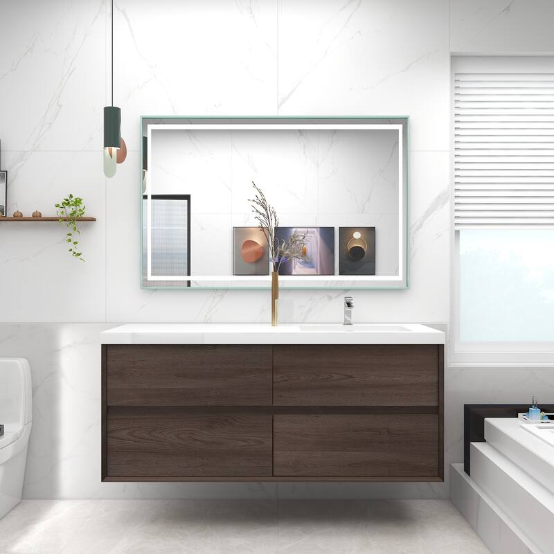 Selina 60" Wall Mounted Vanity with Single Sink on the Right - 60