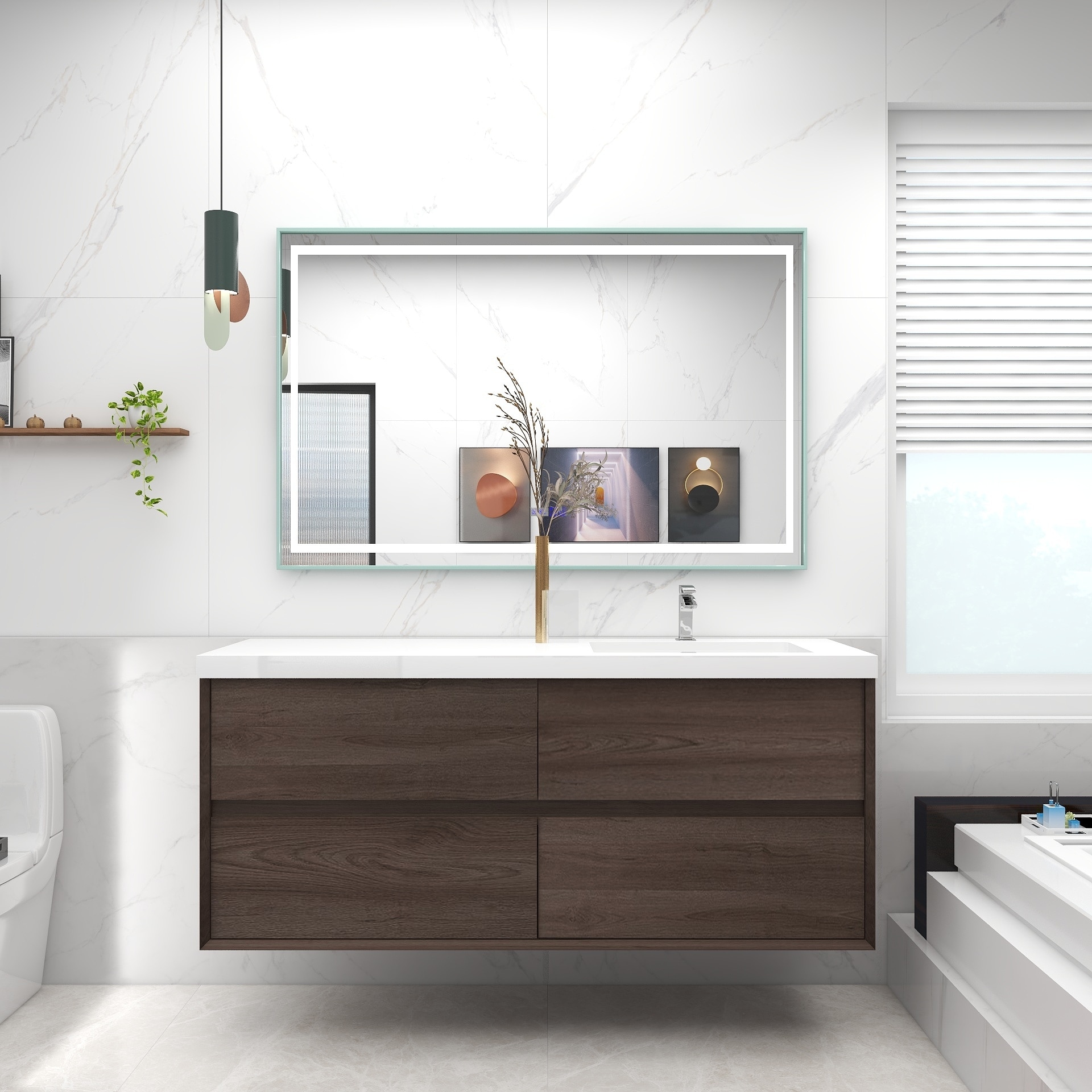 Selina 60" Wall Mounted Vanity with Single Sink on the Right - 60