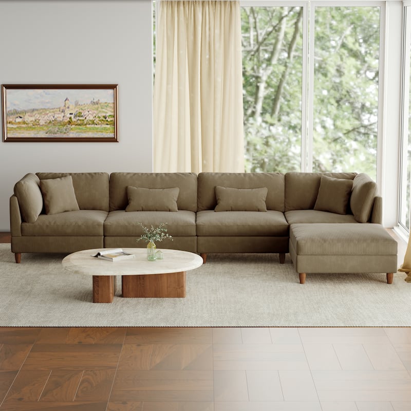 5-Piece Modern Comfy Corduroy Modular Sectional Sofa with Ottoman