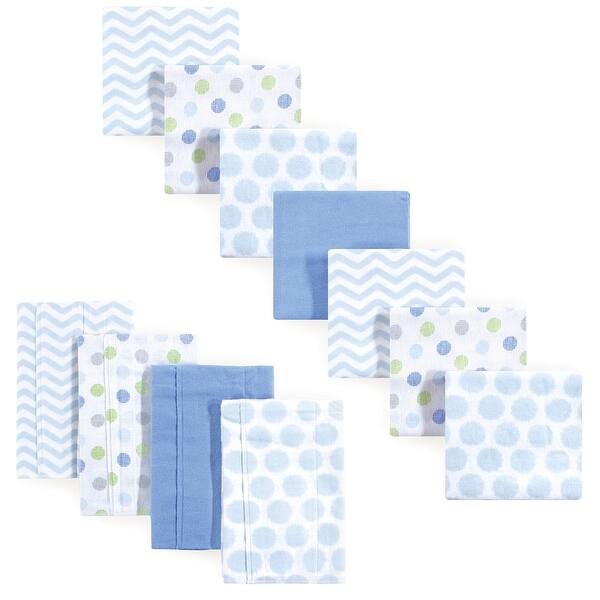slide 1 of 1, Luvable Friends Infant Boy Cotton Flannel Burp Cloths and Receiving Blankets Set, 11-Piece, Blue Chevron, One Size One Size - Blue Chevron