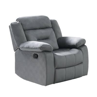 Velvet Upholstered Manual Motion Recliner with Pillow Top Armrest in Dark Gray