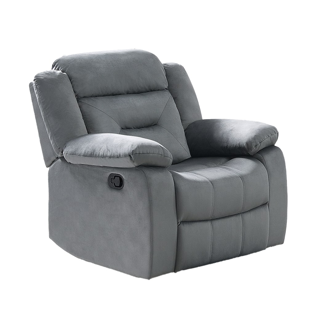 Velvet Upholstered Manual Motion Recliner with Pillow Top Armrest in Dark Gray