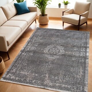 HomeRoots 5' X 7' Gray Medallion Non Skid Area Rug - 72' X '48' X '0.12 ...