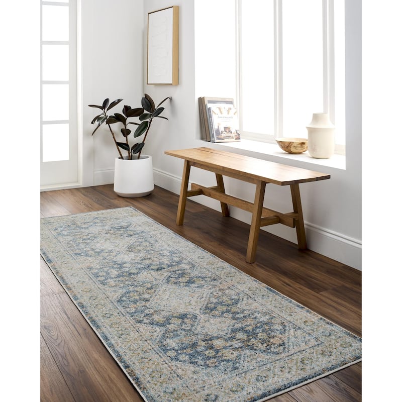 Livabliss Lillian Traditional Washable Area Rug - Blue/Beige - 6' 7" x 6' 7" Round