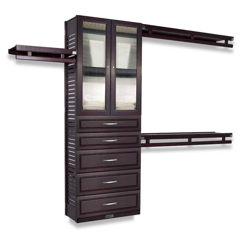John Louis Home Solid Wood Reach-In Soimplicity Closet System with 5-Drawers and Doors Espresso