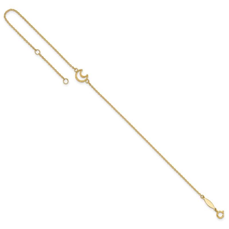Curata Women's 14k Yellow Gold Textured and Polished Moon Anklet - 10 Inch