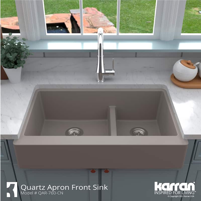 Karran Retrofit Apron-Front Quartz Double Bowl Kitchen Sink