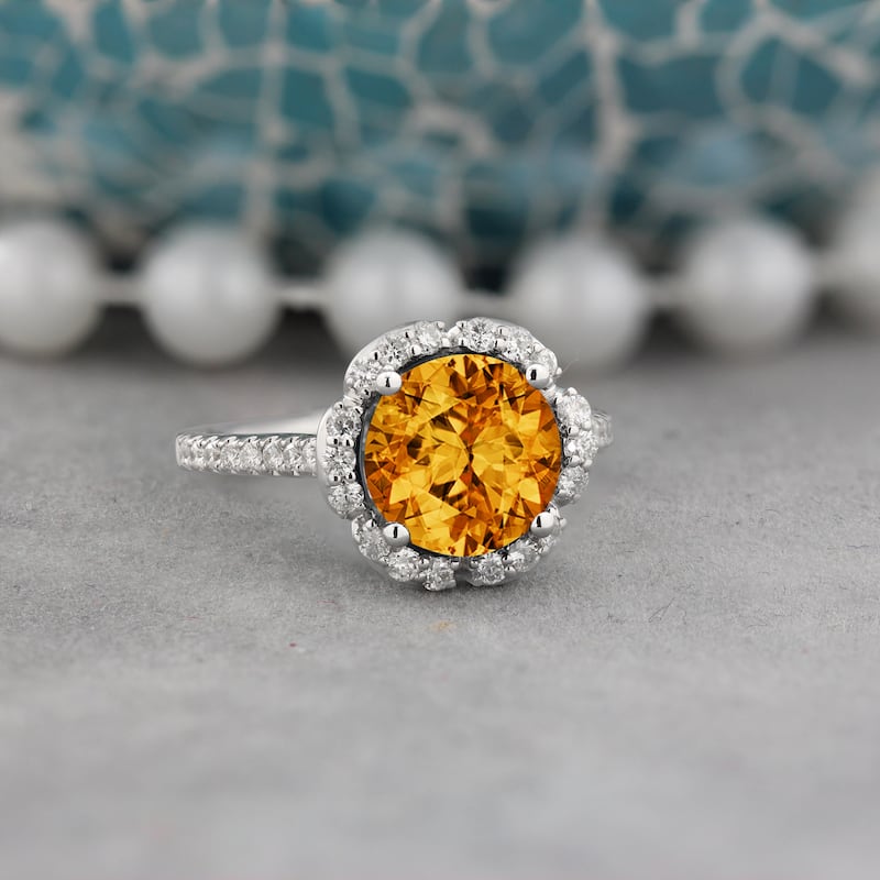 Auriya Vintage 3 1/10ct Fancy Citrine and Halo Diamond Engagement Ring 3/8ct Fancy 14k Gold