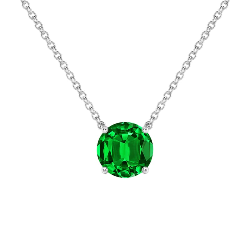 Auriya 14K Gold Lab Grown Gemstone Green Emerald Pendant Round 0.20 to 1.00 ct. tw. 4-Prong - 0.30ct. tgw. - White