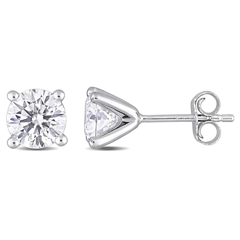 Miadora 2ct DEW Moissanite Solitaire Stud Earrings in Sterling Silver - 6.6 mm x 6.6 mm x 6 mm