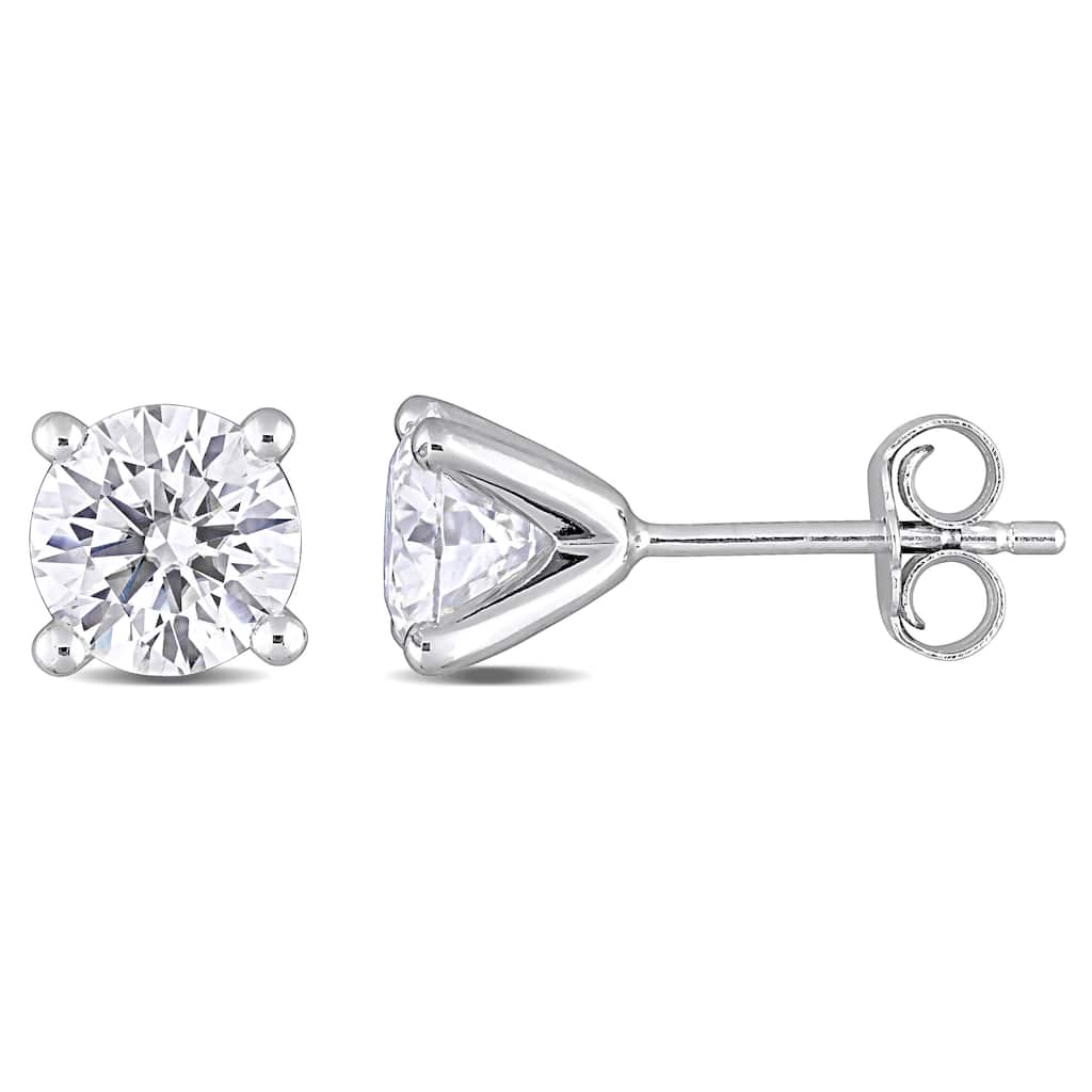 Miadora 2ct DEW Moissanite Solitaire Stud Earrings in Sterling Silver - 6.6 mm x 6.6 mm x 6 mm