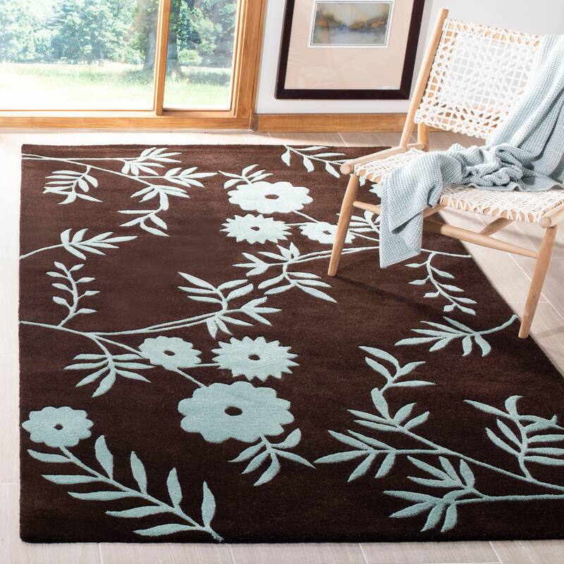 SAFAVIEH Handmade Soho Chelsey Floral N.Z. Wool Rug - 3'6" x 5'6" - Brown/Teal