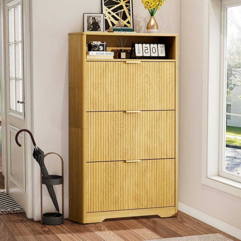 54.4" Tall Free Standing Storage Organizer with Hidden Compartments for Entryway Shoes