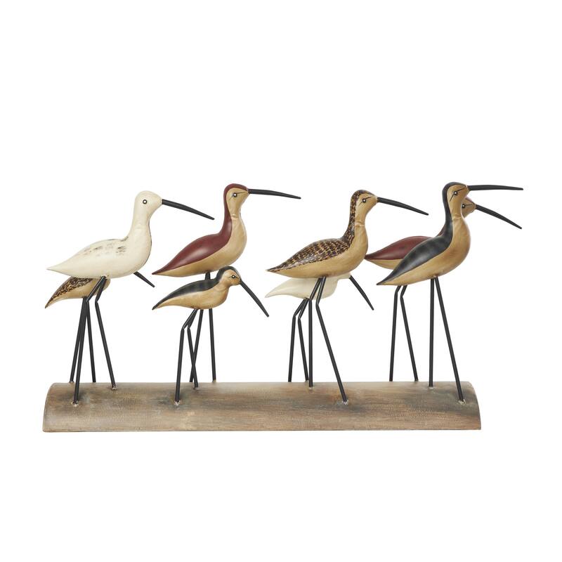 Wood Bird Decorative Sculpture with Red Accents and Log Base - Brown - Roche River Decor