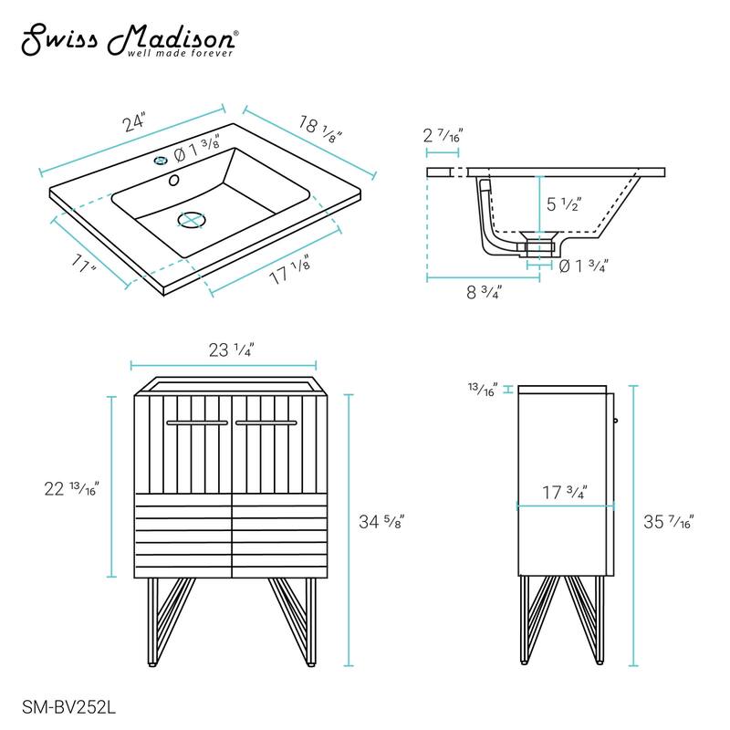 Swiss Madison SM-BV252 Annecy 24" Free Standing Single Basin Vanity - Granger Blue