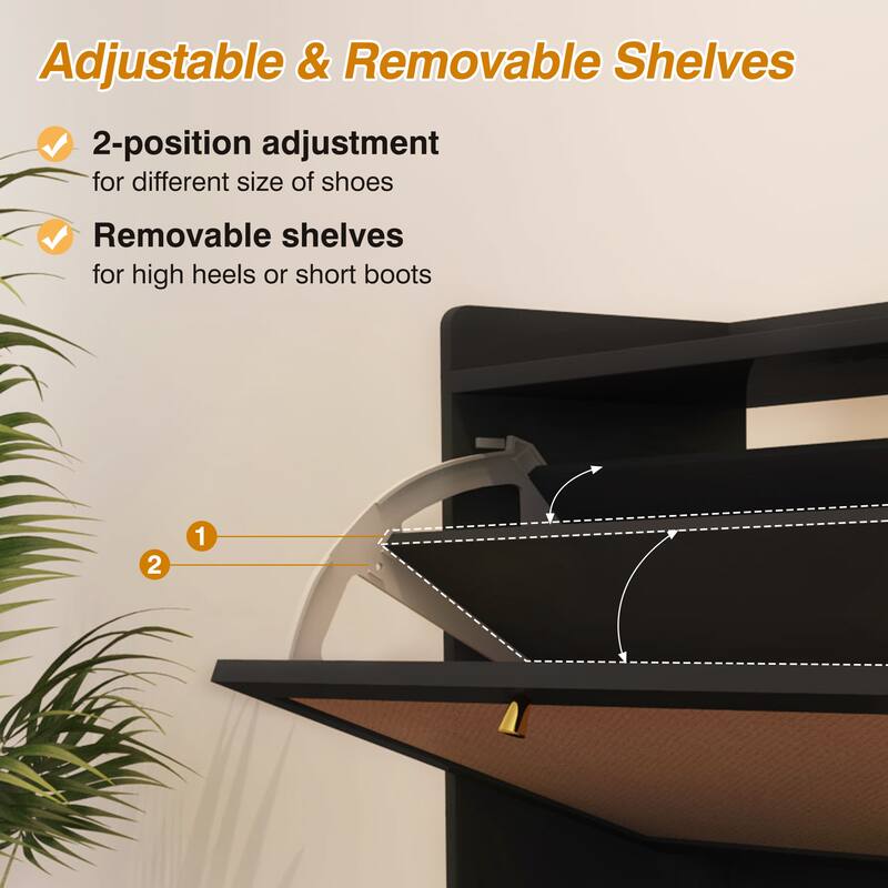 Free-standing Two-tier Flip-out Drawer Wooden Shoe Storage