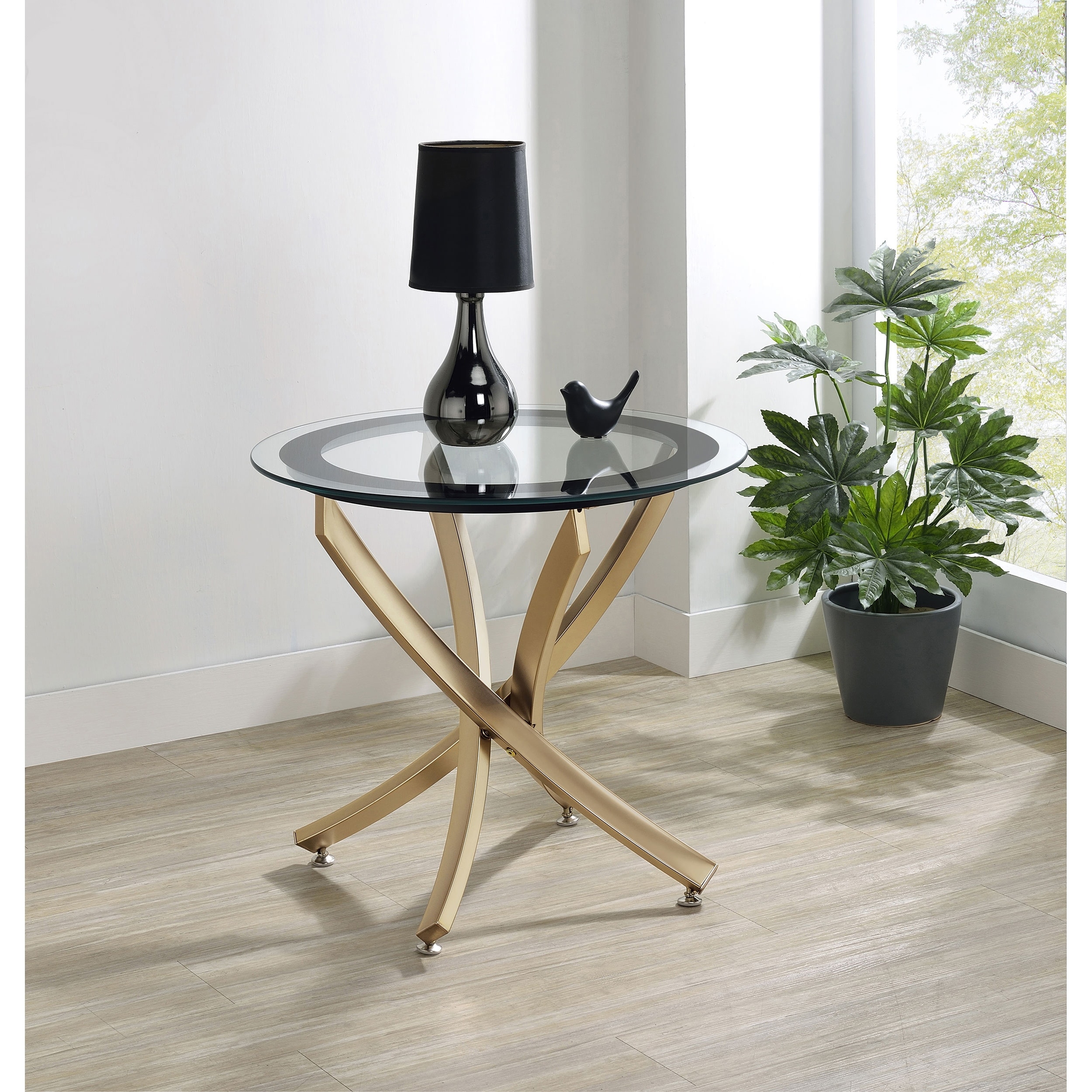 Connors Brass Round Glass Top End Table