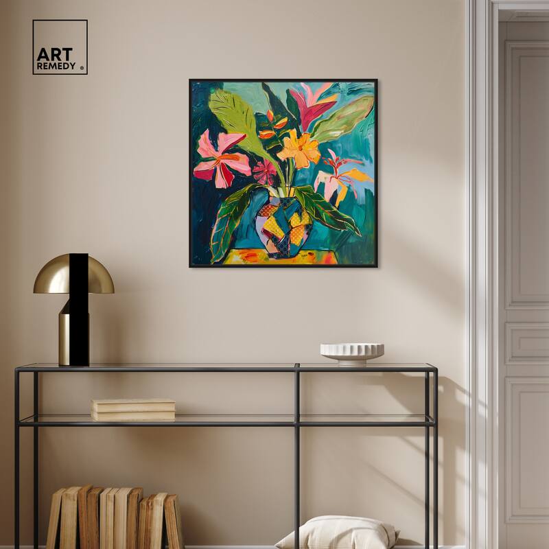 Art Remedy Vase Of Tropical Flowers Ii Framed Flowers In Vase Paintings
