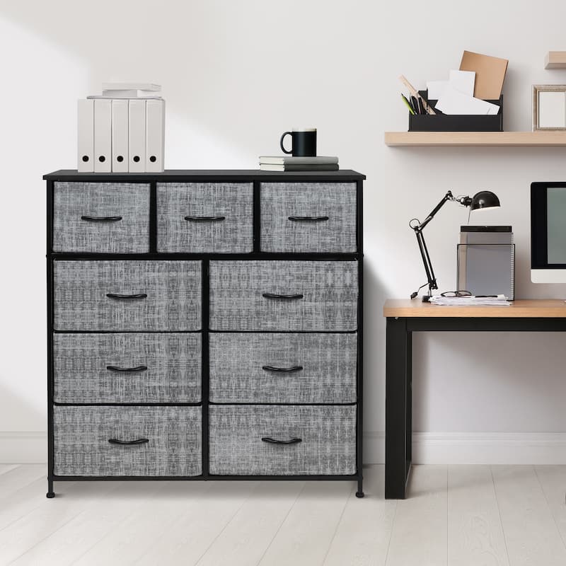 Modern Fabric and Metal 9-cubby Storage Tower