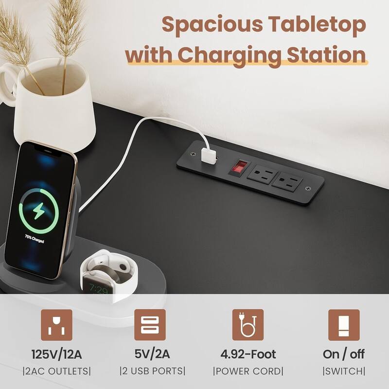 Rattan Nightstand for Bedroom Charging Station USB Ports LED Lights