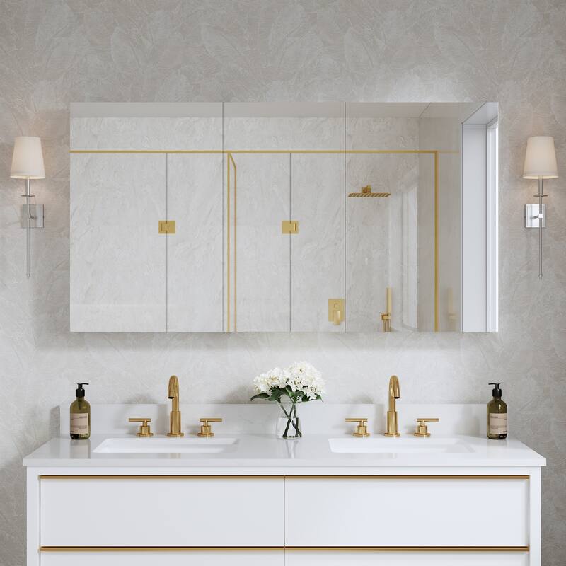 52''/56''W X 30''H Recessed Or Surface Wall Mount Bathroom Medicine Cabinet With Adjustable Glass Shelves - 56''W,12030R-1630R-2030R