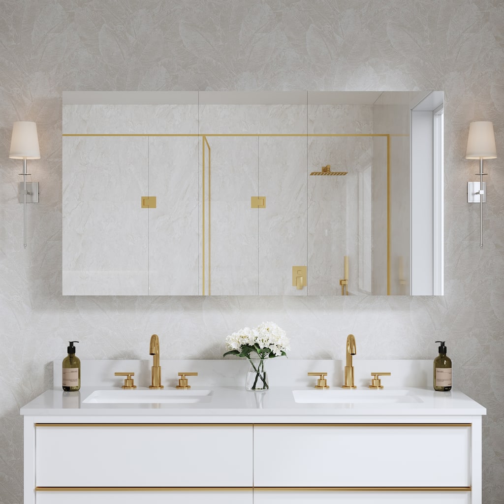 52''/56''W X 30''H Recessed Or Surface Wall Mount Bathroom Medicine Cabinet With Adjustable Glass Shelves