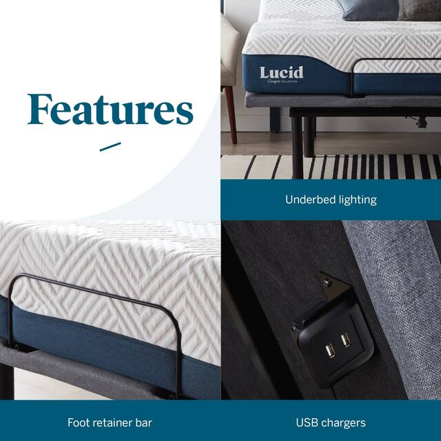 Lucid Comfort Collection Hybrid Mattress and Deluxe Adjustable Bed Set