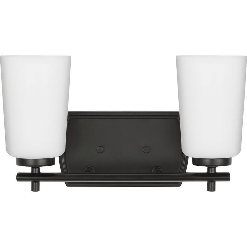 Adley Collection Two-Light Matte Black Etched Opal Glass New Traditional Bath Vanity Light - 13.875 in x 6 in x 7.625 in