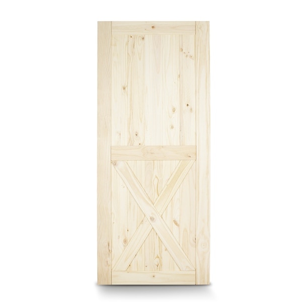 BELLEZE 36" x 84" inches Sliding Barn Door Natural Wood Pine Unfinished, Lower X