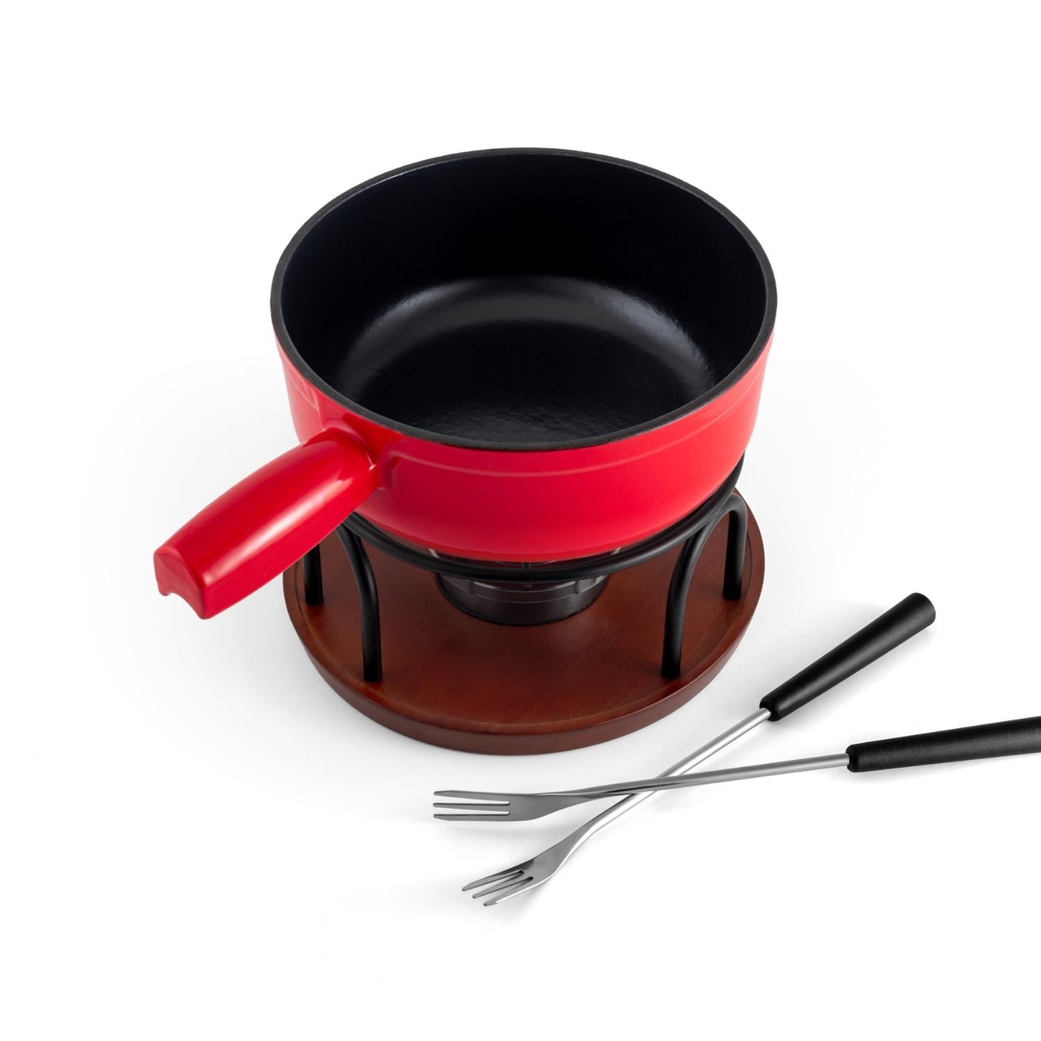 Swissmar Ticino Fondue 9 Piece Set,Cast Iron, 2qt, red