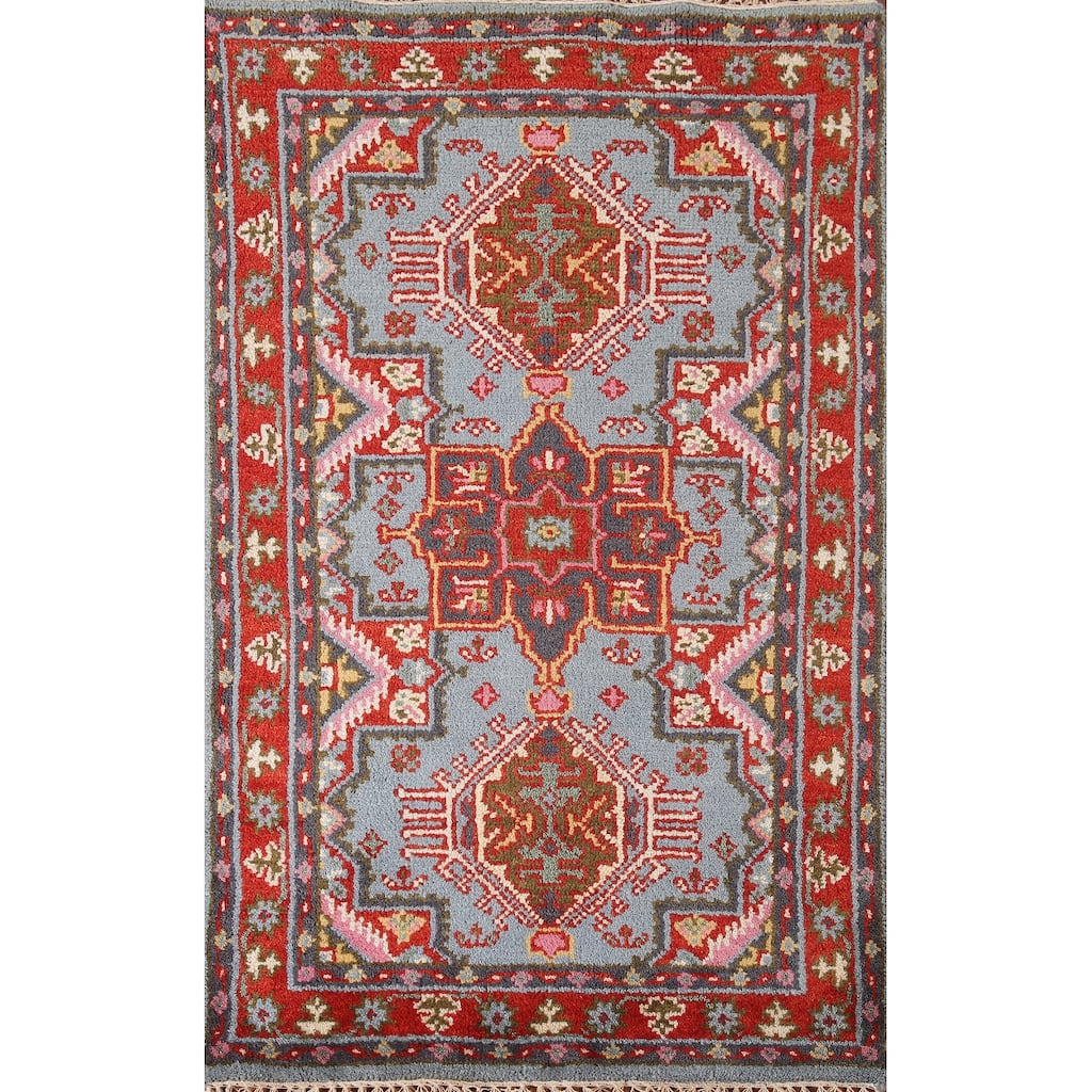 Geometric Heriz-Serapi Accent Rug Hand-Knotted Wool Carpet - 2'11"x 5'1"