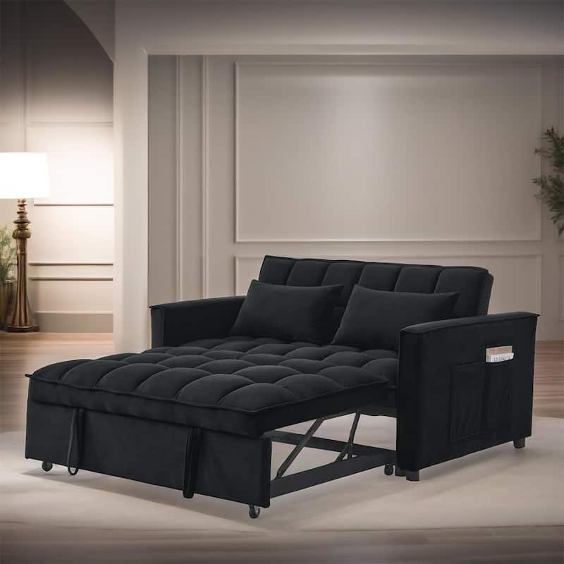 54" Wide 3 in 1 Velvet Sleeper Sofa for Living Room - Black