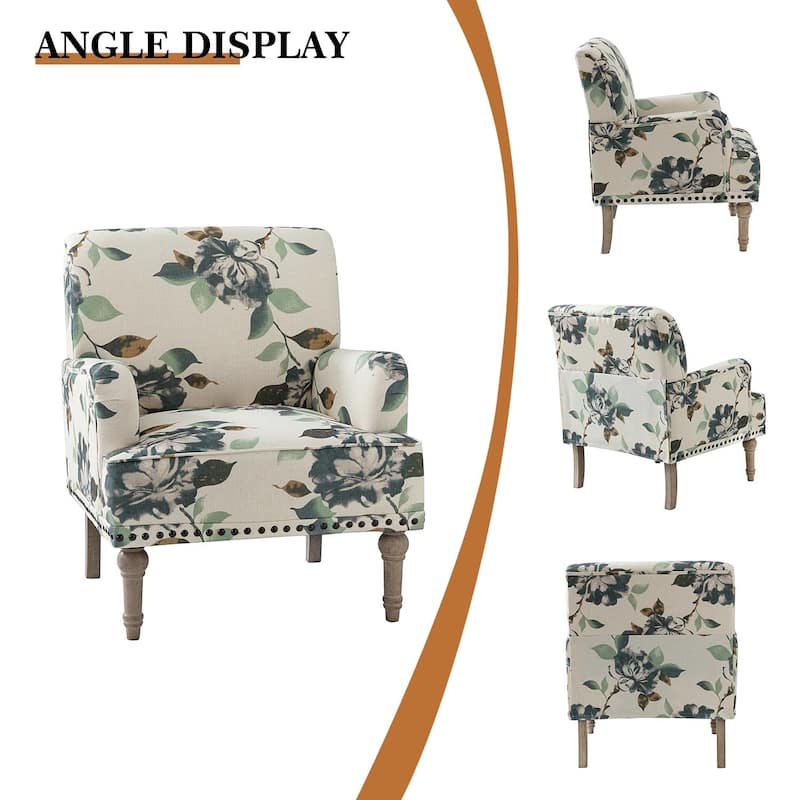Pavia Traditional Floral Fabric Design Upholstered Accent Armchair with Nailhead Trim Set of 2 by HULALA HOME