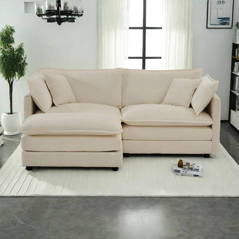 3-Piece Modular Chenille Upholstered L-Shaped Sectional Sofa with Ottoman