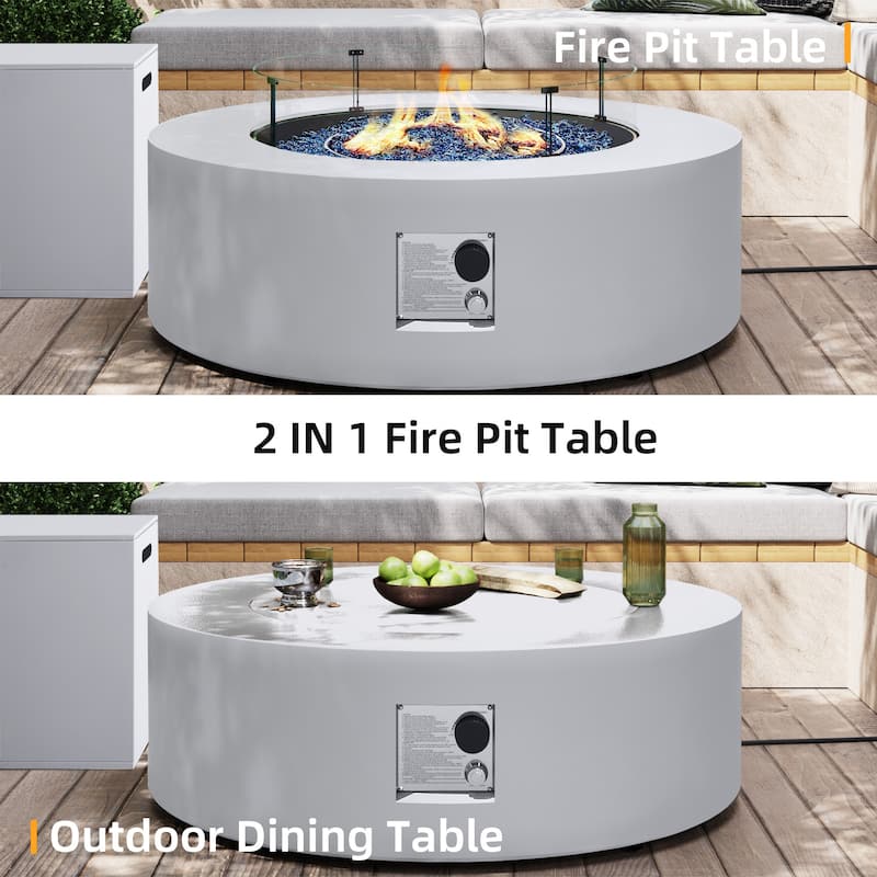 Patio Watcher Outdoor 42in./56in. Iron Fire Pit Table with Propane Tank Cover and Glass Wind Guard